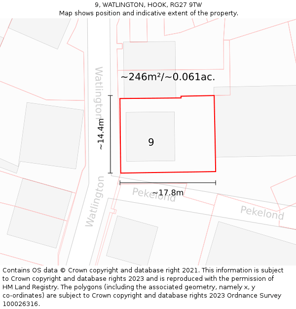 9, WATLINGTON, HOOK, RG27 9TW: Plot and title map