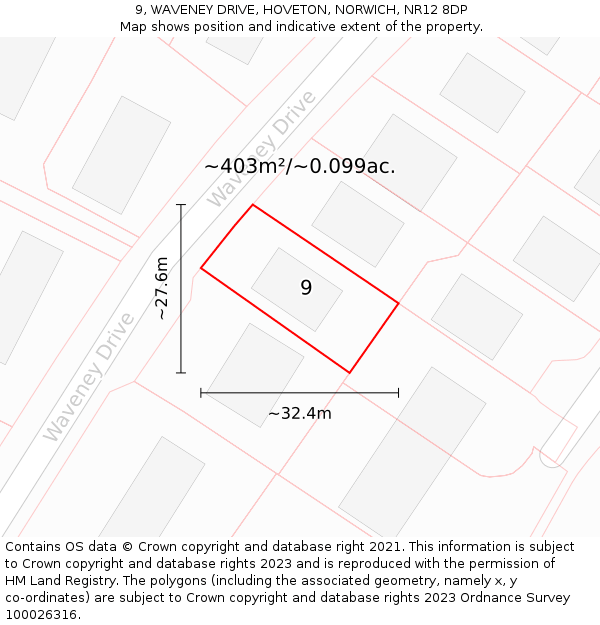 9, WAVENEY DRIVE, HOVETON, NORWICH, NR12 8DP: Plot and title map