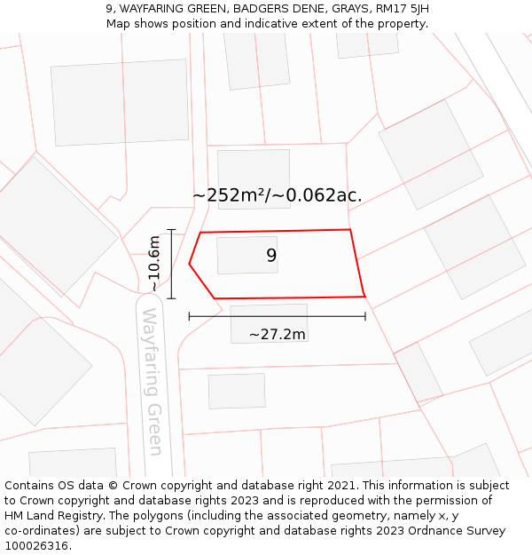 9, WAYFARING GREEN, BADGERS DENE, GRAYS, RM17 5JH: Plot and title map