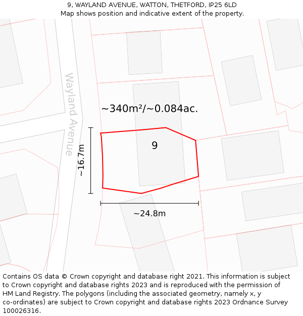 9, WAYLAND AVENUE, WATTON, THETFORD, IP25 6LD: Plot and title map