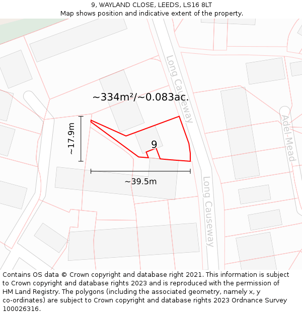 9, WAYLAND CLOSE, LEEDS, LS16 8LT: Plot and title map