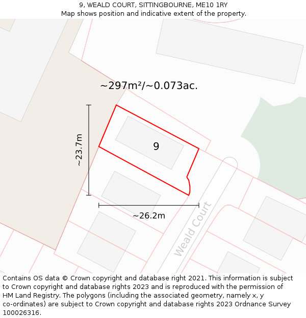 9, WEALD COURT, SITTINGBOURNE, ME10 1RY: Plot and title map