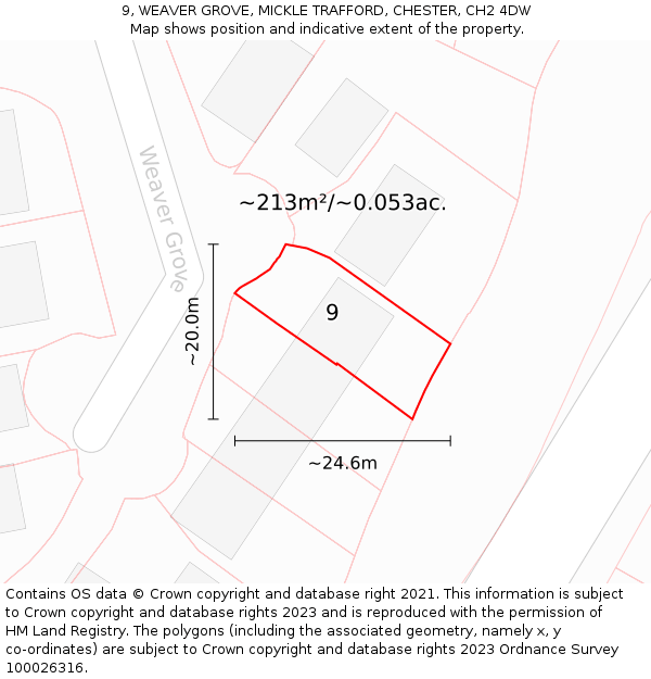 9, WEAVER GROVE, MICKLE TRAFFORD, CHESTER, CH2 4DW: Plot and title map