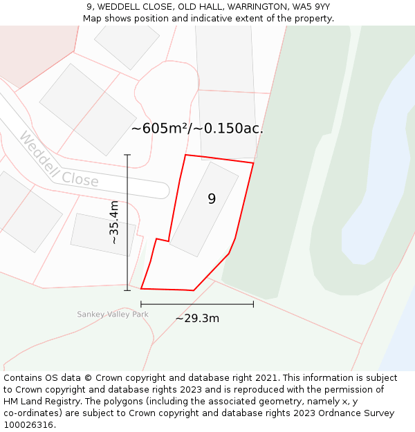 9, WEDDELL CLOSE, OLD HALL, WARRINGTON, WA5 9YY: Plot and title map