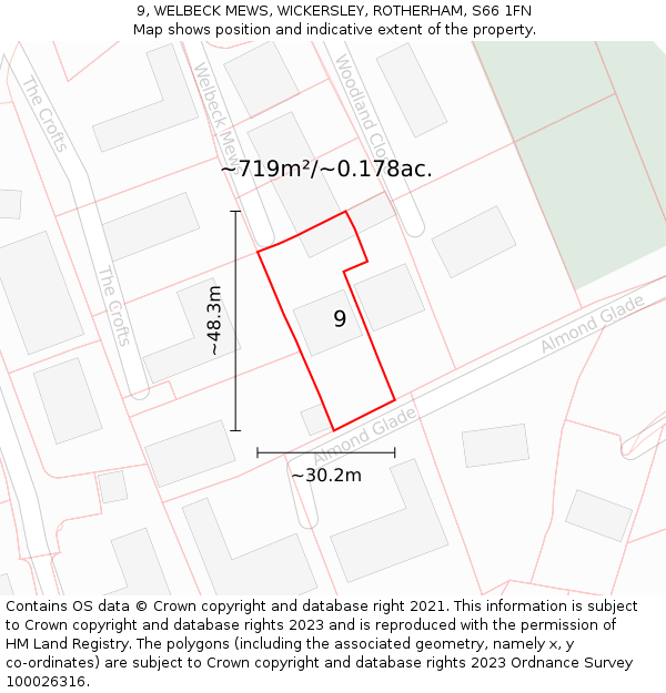 9, WELBECK MEWS, WICKERSLEY, ROTHERHAM, S66 1FN: Plot and title map