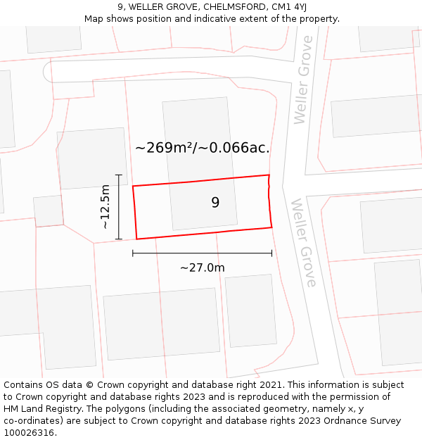 9, WELLER GROVE, CHELMSFORD, CM1 4YJ: Plot and title map