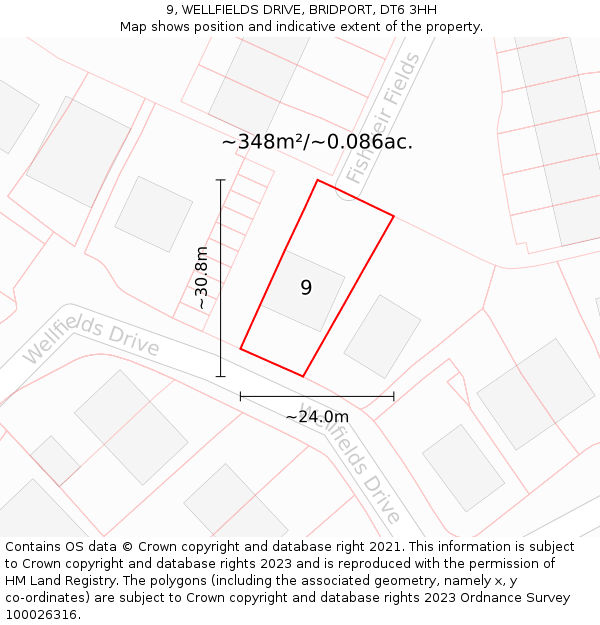 9, WELLFIELDS DRIVE, BRIDPORT, DT6 3HH: Plot and title map