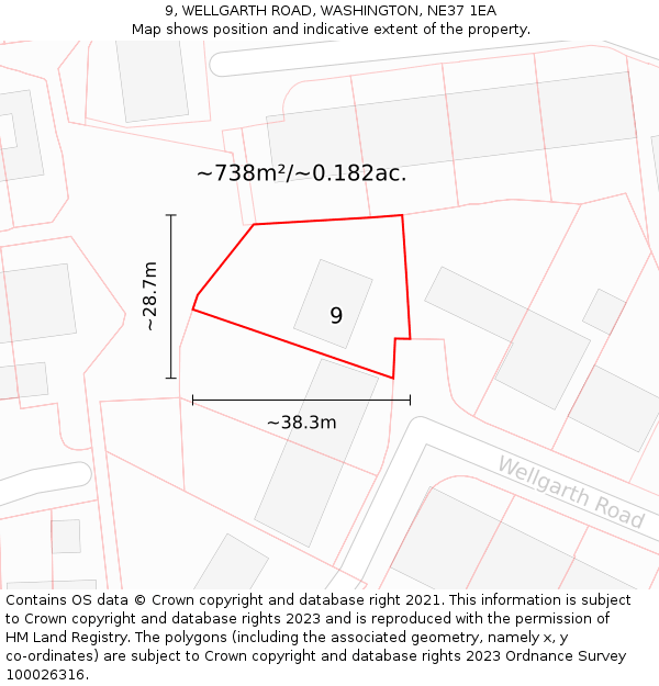 9, WELLGARTH ROAD, WASHINGTON, NE37 1EA: Plot and title map