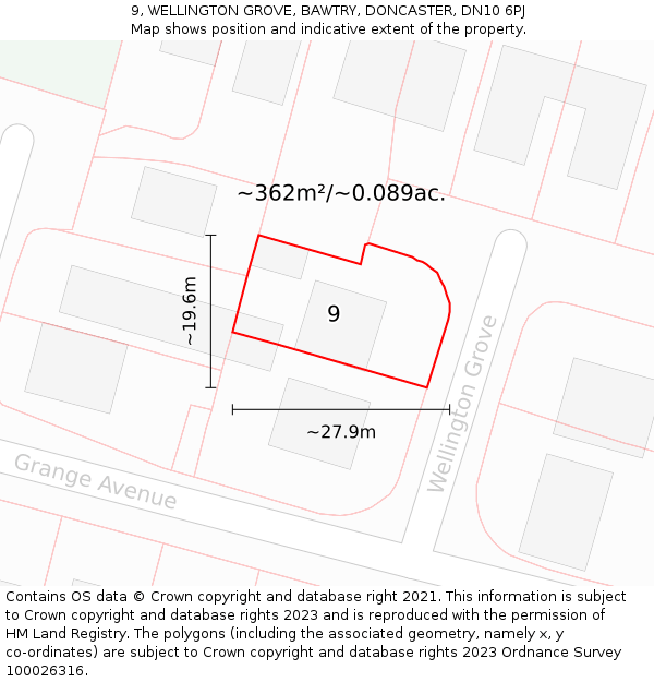 9, WELLINGTON GROVE, BAWTRY, DONCASTER, DN10 6PJ: Plot and title map