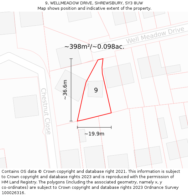 9, WELLMEADOW DRIVE, SHREWSBURY, SY3 8UW: Plot and title map