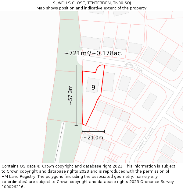 9, WELLS CLOSE, TENTERDEN, TN30 6QJ: Plot and title map