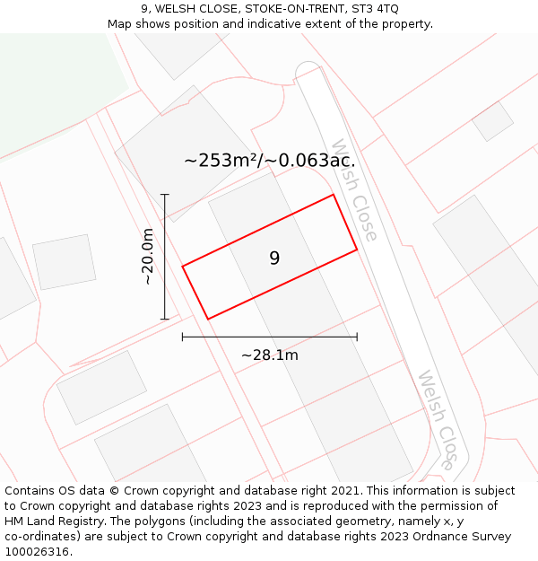 9, WELSH CLOSE, STOKE-ON-TRENT, ST3 4TQ: Plot and title map