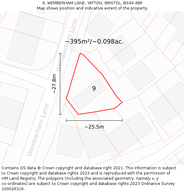 9, WEMBERHAM LANE, YATTON, BRISTOL, BS49 4BP: Plot and title map