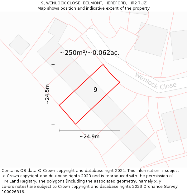 9, WENLOCK CLOSE, BELMONT, HEREFORD, HR2 7UZ: Plot and title map