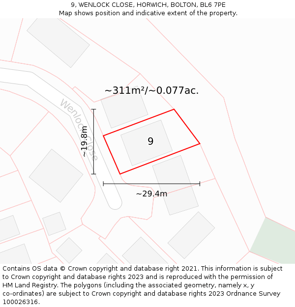 9, WENLOCK CLOSE, HORWICH, BOLTON, BL6 7PE: Plot and title map