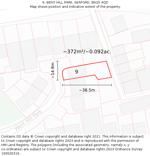 9, WENT HILL PARK, SEAFORD, BN25 4QD: Plot and title map