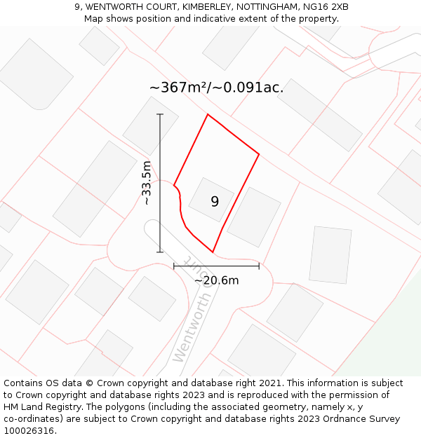 9, WENTWORTH COURT, KIMBERLEY, NOTTINGHAM, NG16 2XB: Plot and title map