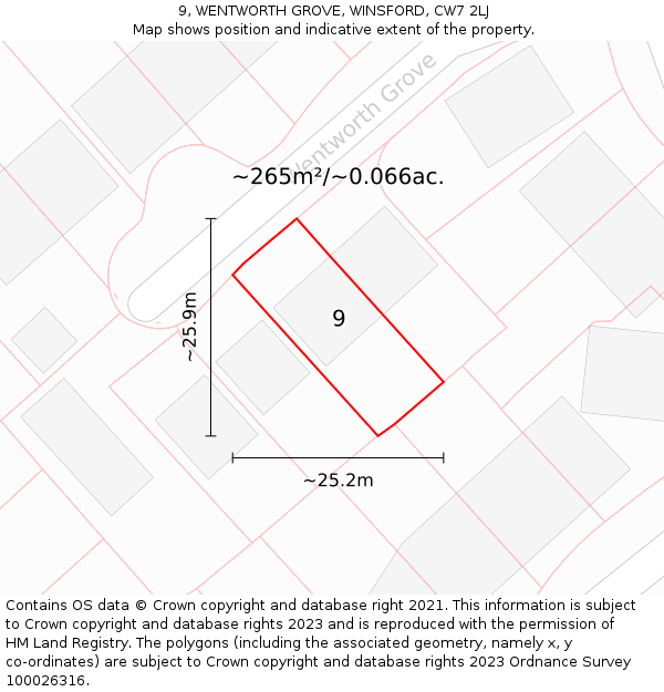 9, WENTWORTH GROVE, WINSFORD, CW7 2LJ: Plot and title map