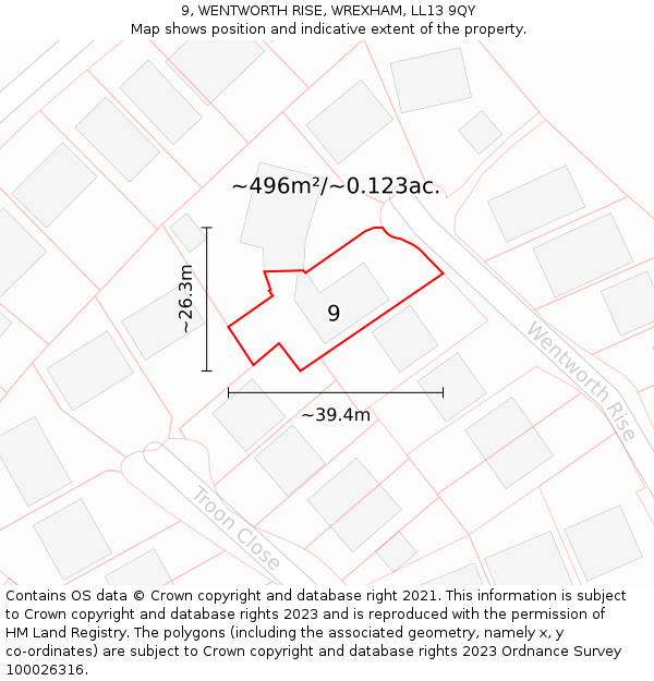 9, WENTWORTH RISE, WREXHAM, LL13 9QY: Plot and title map