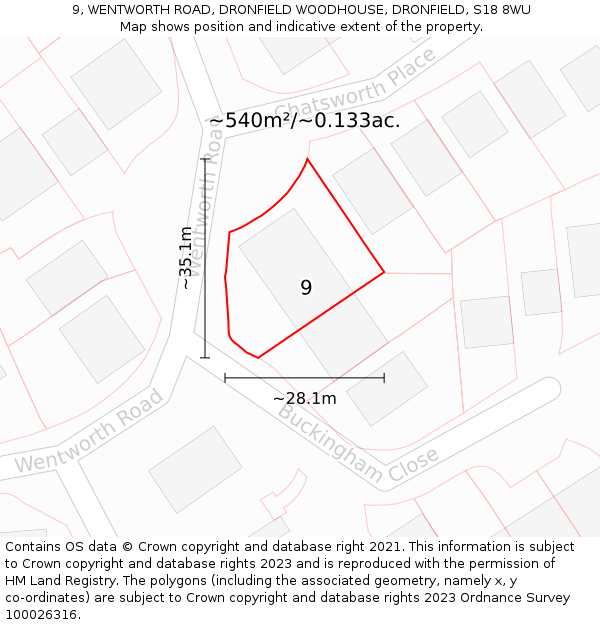 9, WENTWORTH ROAD, DRONFIELD WOODHOUSE, DRONFIELD, S18 8WU: Plot and title map