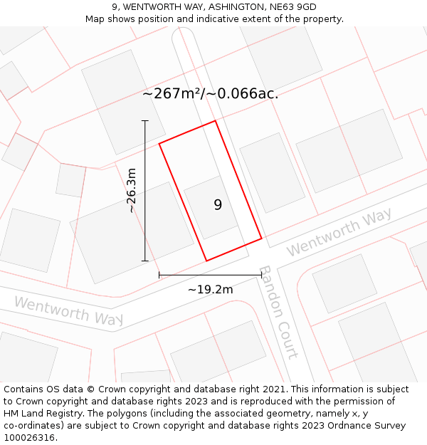 9, WENTWORTH WAY, ASHINGTON, NE63 9GD: Plot and title map