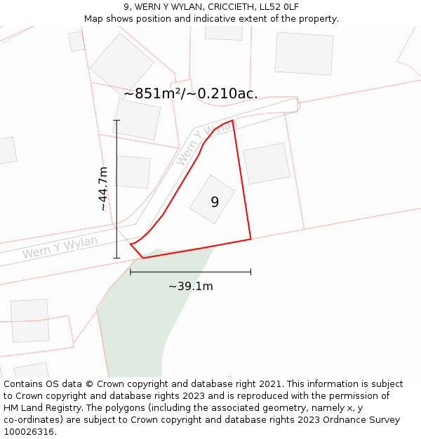 9, WERN Y WYLAN, CRICCIETH, LL52 0LF: Plot and title map