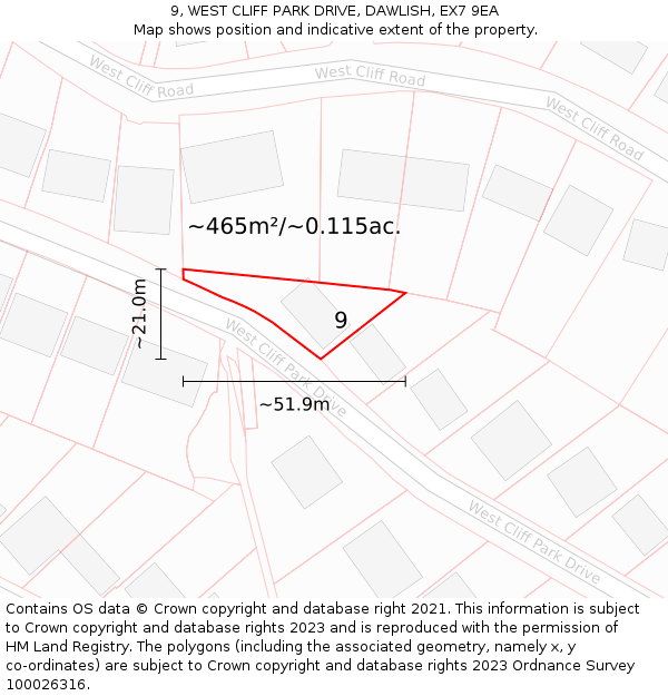 9, WEST CLIFF PARK DRIVE, DAWLISH, EX7 9EA: Plot and title map