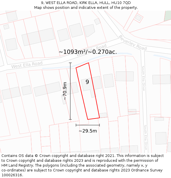 9, WEST ELLA ROAD, KIRK ELLA, HULL, HU10 7QD: Plot and title map