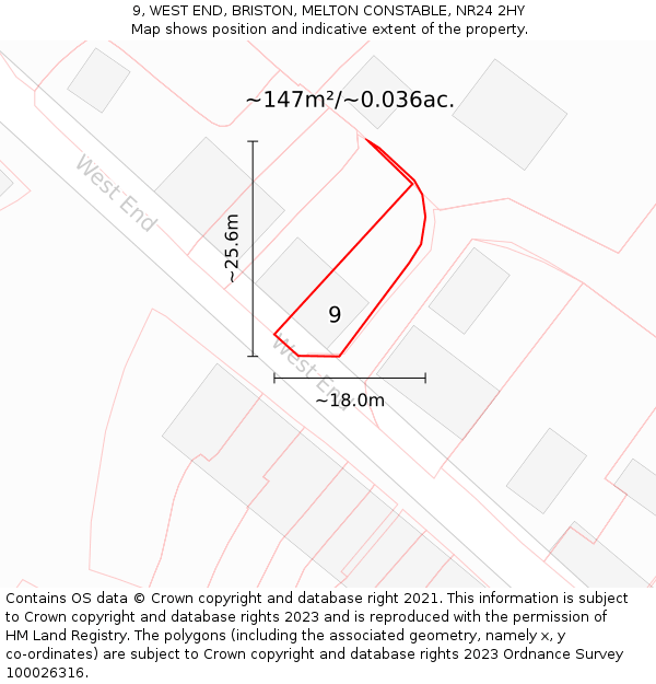 9, WEST END, BRISTON, MELTON CONSTABLE, NR24 2HY: Plot and title map