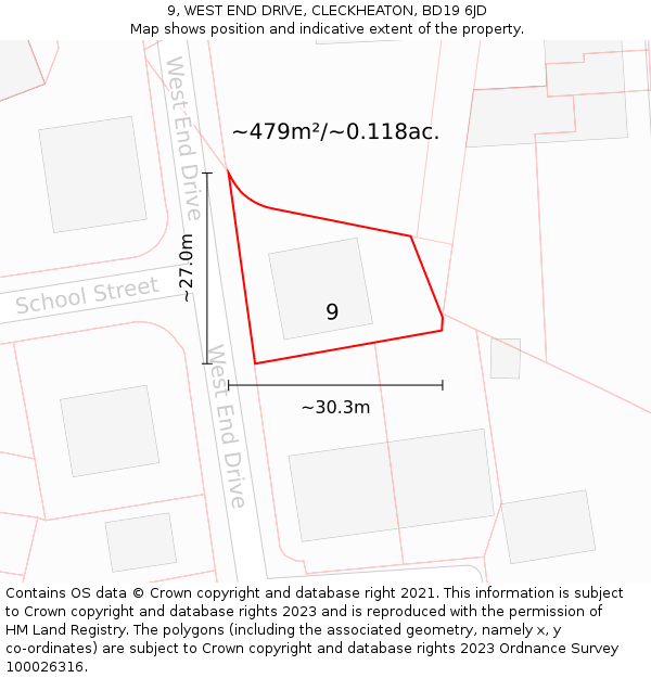 9, WEST END DRIVE, CLECKHEATON, BD19 6JD: Plot and title map