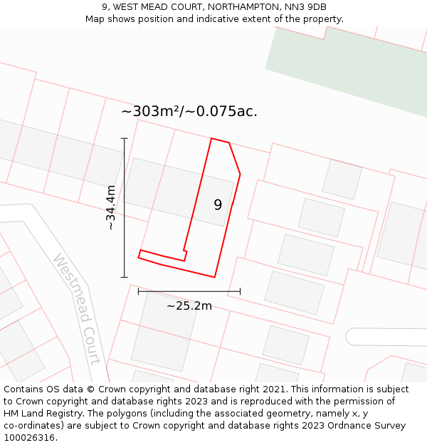 9, WEST MEAD COURT, NORTHAMPTON, NN3 9DB: Plot and title map