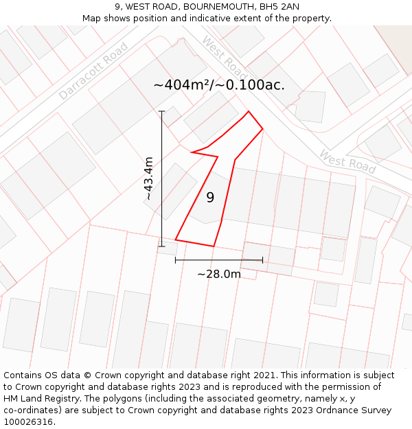 9, WEST ROAD, BOURNEMOUTH, BH5 2AN: Plot and title map