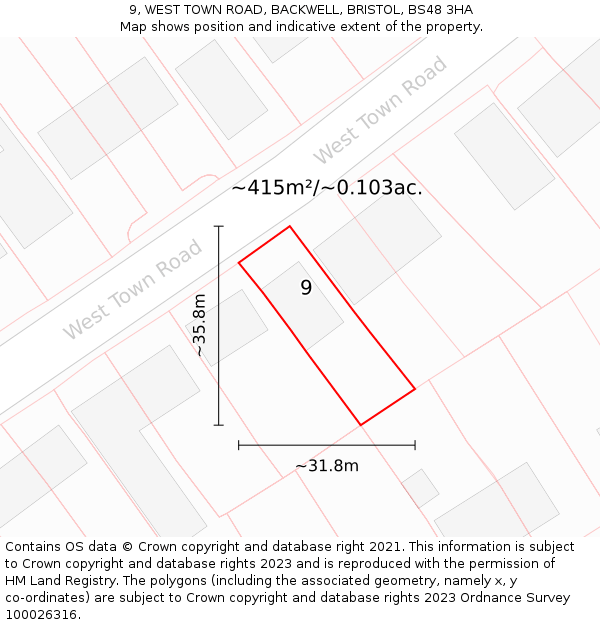 9, WEST TOWN ROAD, BACKWELL, BRISTOL, BS48 3HA: Plot and title map