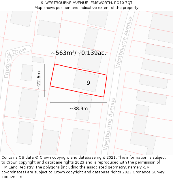 9, WESTBOURNE AVENUE, EMSWORTH, PO10 7QT: Plot and title map