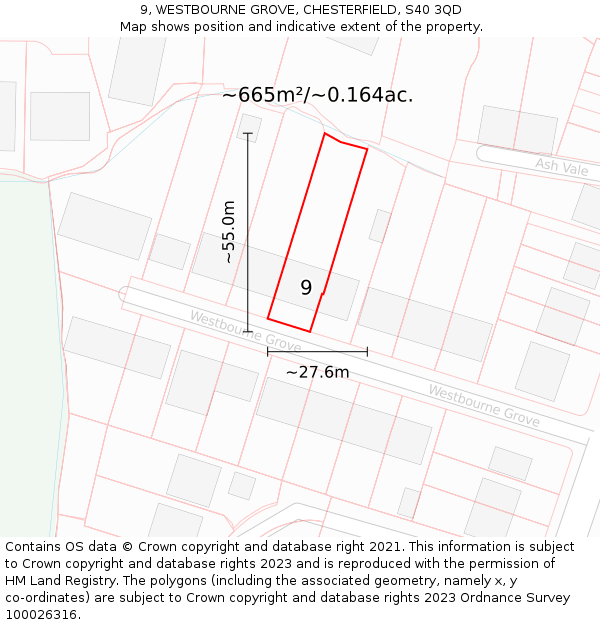 9, WESTBOURNE GROVE, CHESTERFIELD, S40 3QD: Plot and title map