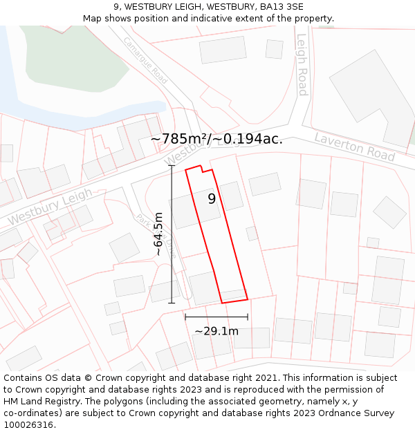 9, WESTBURY LEIGH, WESTBURY, BA13 3SE: Plot and title map