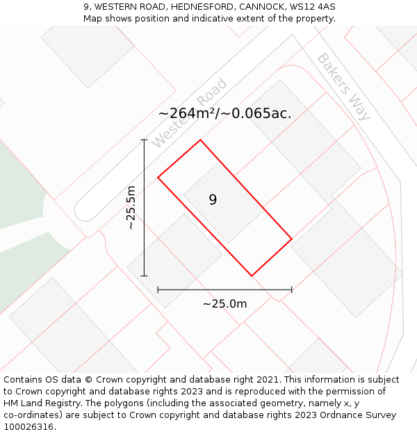 9, WESTERN ROAD, HEDNESFORD, CANNOCK, WS12 4AS: Plot and title map