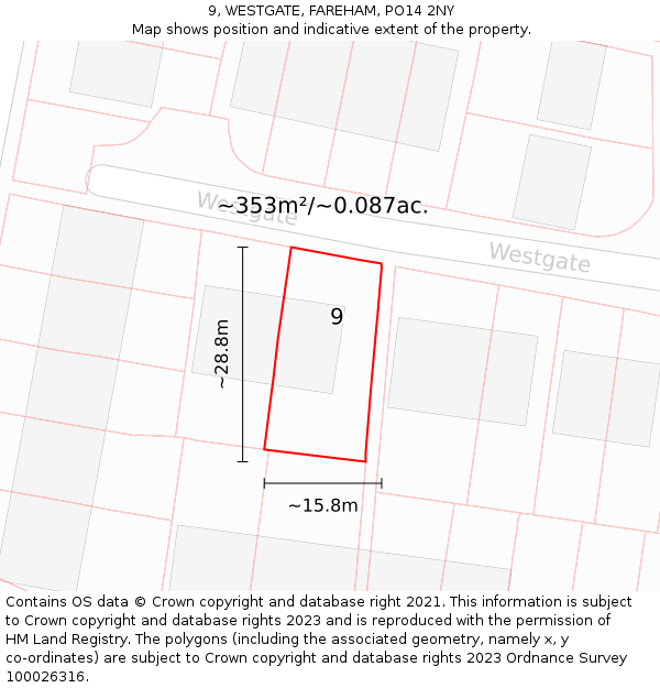 9, WESTGATE, FAREHAM, PO14 2NY: Plot and title map