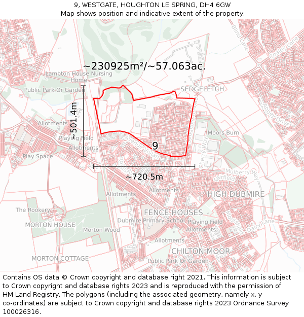 9, WESTGATE, HOUGHTON LE SPRING, DH4 6GW: Plot and title map