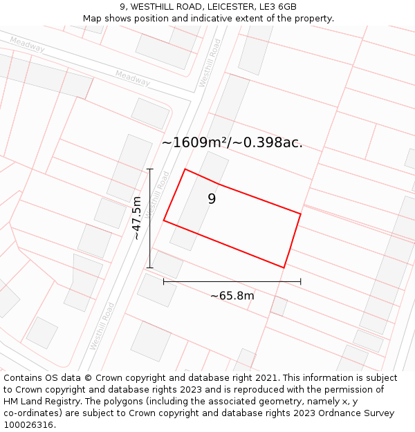 9, WESTHILL ROAD, LEICESTER, LE3 6GB: Plot and title map