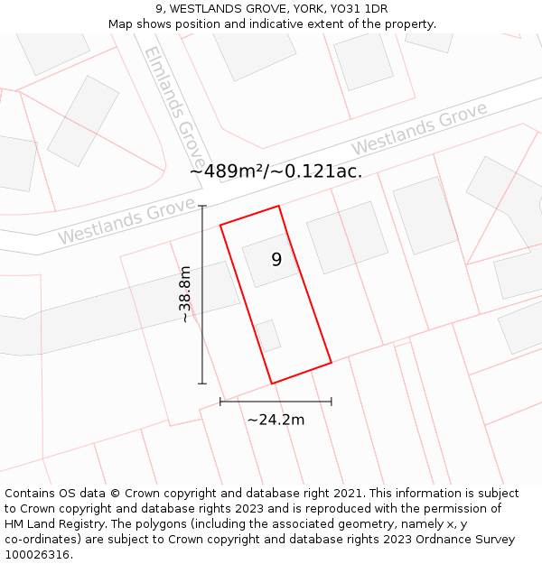 9, WESTLANDS GROVE, YORK, YO31 1DR: Plot and title map