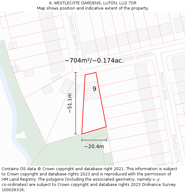 9, WESTLECOTE GARDENS, LUTON, LU2 7DR: Plot and title map