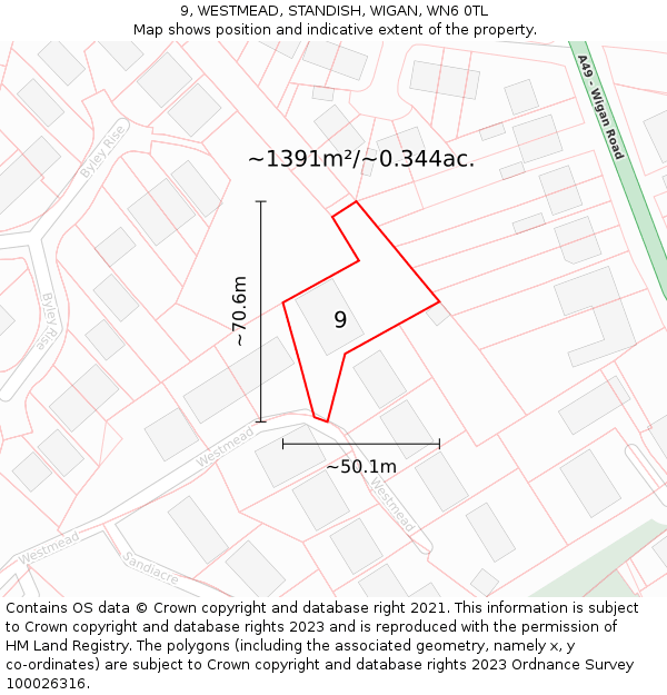 9, WESTMEAD, STANDISH, WIGAN, WN6 0TL: Plot and title map