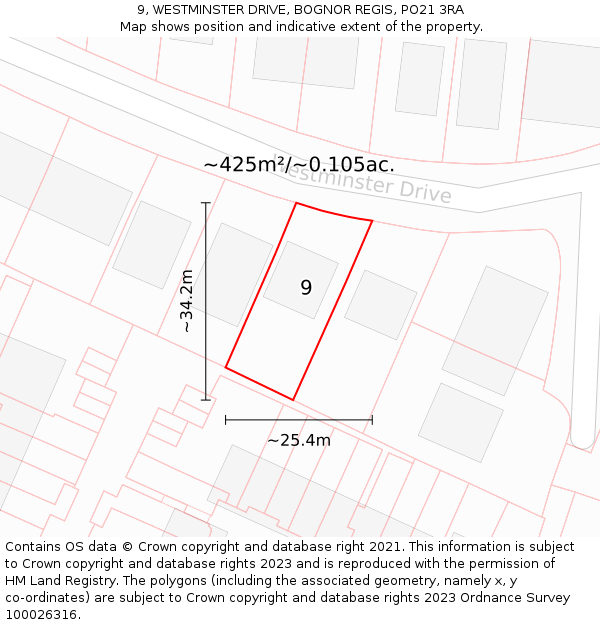 9, WESTMINSTER DRIVE, BOGNOR REGIS, PO21 3RA: Plot and title map