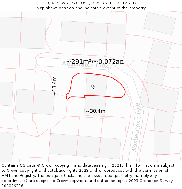 9, WESTWATES CLOSE, BRACKNELL, RG12 2ED: Plot and title map