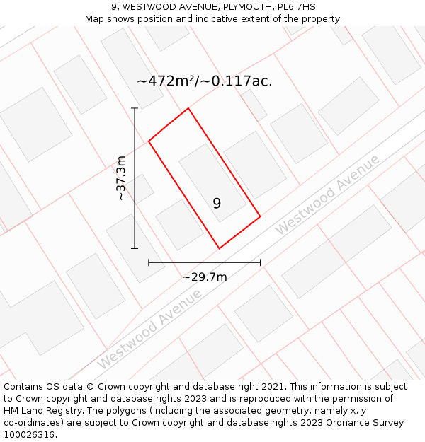 9, WESTWOOD AVENUE, PLYMOUTH, PL6 7HS: Plot and title map