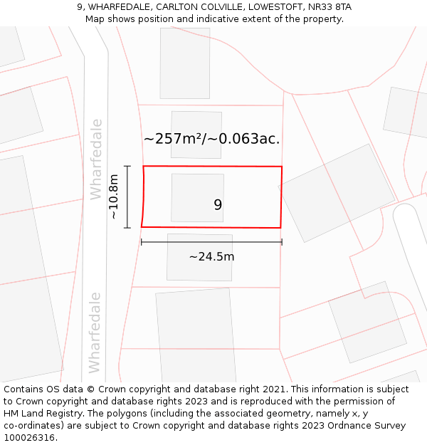 9, WHARFEDALE, CARLTON COLVILLE, LOWESTOFT, NR33 8TA: Plot and title map
