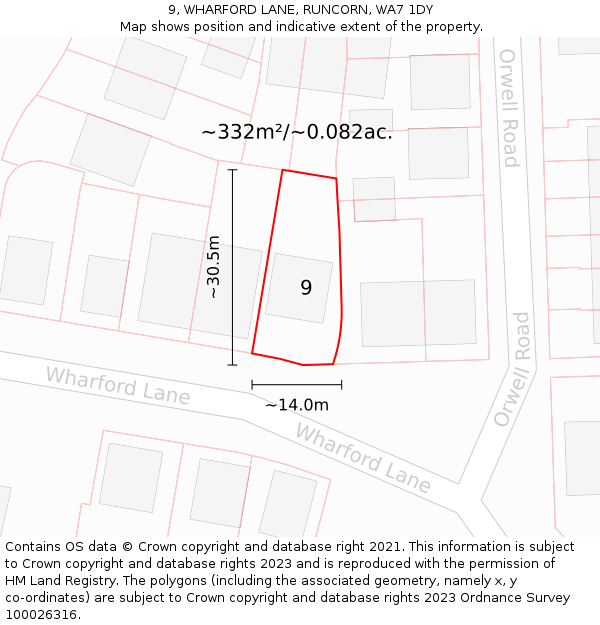 9, WHARFORD LANE, RUNCORN, WA7 1DY: Plot and title map