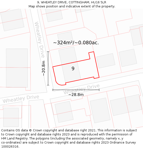 9, WHEATLEY DRIVE, COTTINGHAM, HU16 5LR: Plot and title map