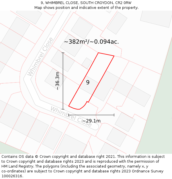 9, WHIMBREL CLOSE, SOUTH CROYDON, CR2 0RW: Plot and title map